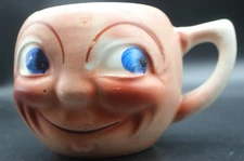 🌙 RARE Porcelanit Czechoslovakia Moon Face Mug • 1930s Art Deco Figural Pottery