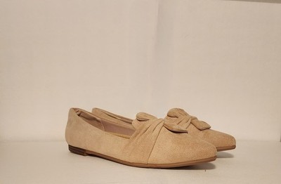 Musshoe Tan Faux Suede Pointed Toe Loafers Flats with Twist Detail Size 7.5