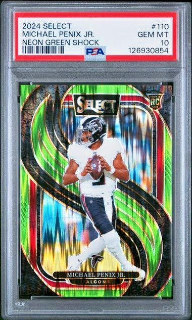 Z718 2024 Select Michael Penix Jr. #110 NEON GREEN Shock Prizm /499 - PSA 10