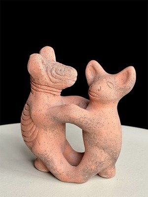 Vintage mexikanische Terrakotta Colima tanzende Hunde Keramik Figur-Volkskunst 4,5''