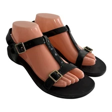 Vionic Patient Black Adrian Arch Support strappy Sandals Size 8 Leather Comfort