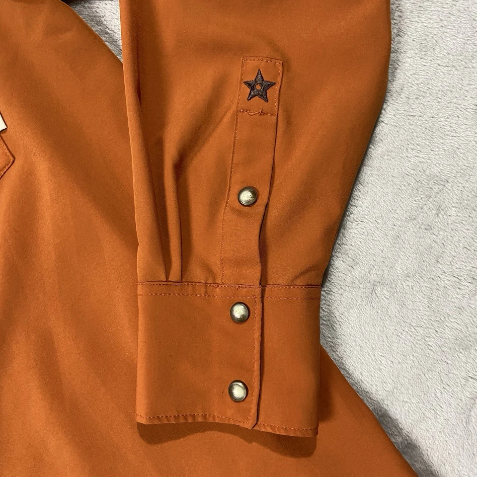 Rowel Western 4 Vías Elastizado Manga Larga Perla Bordado a Presión Naranja Para Hombre’s M Foto 4 de 4