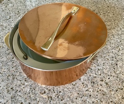 VINTAGE MID-CENTURY JENS QUISTGAARD COPPER POT W/LID PORCELAIN INSERT & TRIVET S