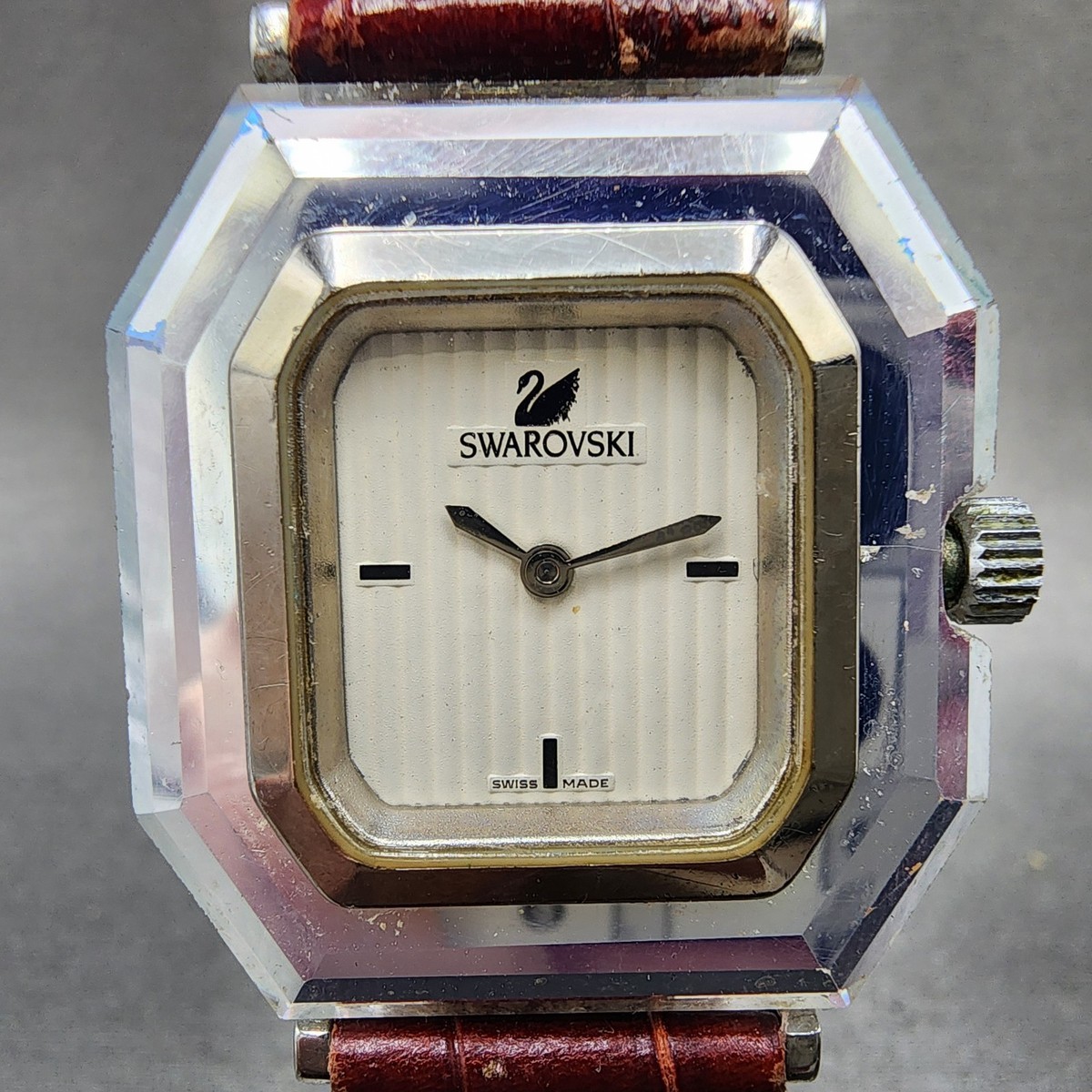 Swarovski Watch Women 30mm White Dial Silver Tone Octagon Crystal