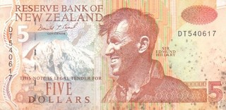 #Reserve Bank of New Zealand 5 Dollars 1992 P 177 VF Sir Edmund Hillary