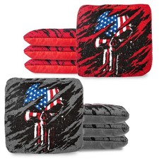 Cornhole Bags Set of 8 Dual Sided Slick Sticky Red Gray Skulls Play Platoon Flag