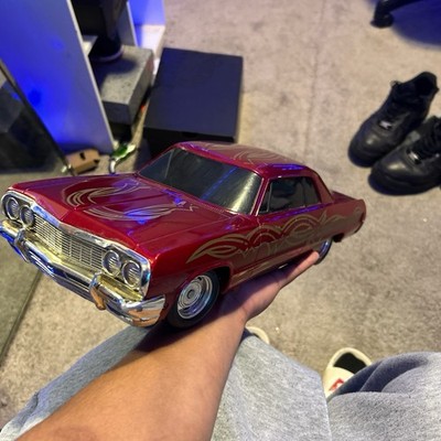 Red Diecast Custom Lowrider Car Model w/ Gold & Chrome Graphic Details