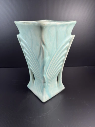 Vintage 1941 McCoy 9" Aqua Art Deco Vase, Excellent Condition!