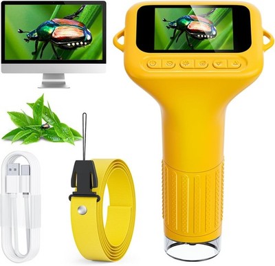 Kids Digital Microscope 1000X with 2'' Screen, HD Handheld Portable Science Toy