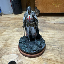 Medieval Crusader Knight Figurine w/ Sword and Shield, Wood Base. Hand crafted