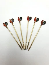 Beautiful Vintage 1951 Silver and Enamel Cocktail Sticks Set, Beautiful Barware