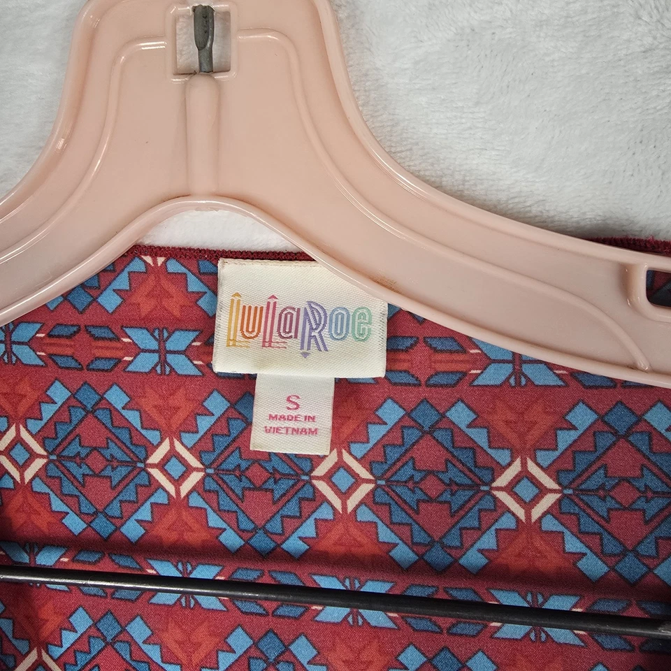 LuLaRoe Women's Size Small Monroe Open Front Fringe Kimono Red Geometric - Image 2 of 4