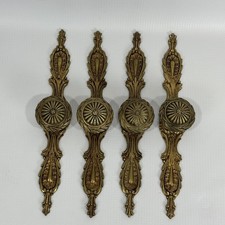 Vintage Solid Brass Cabinet Knobs w Backplate Set 4 Spain Baroque Rococo