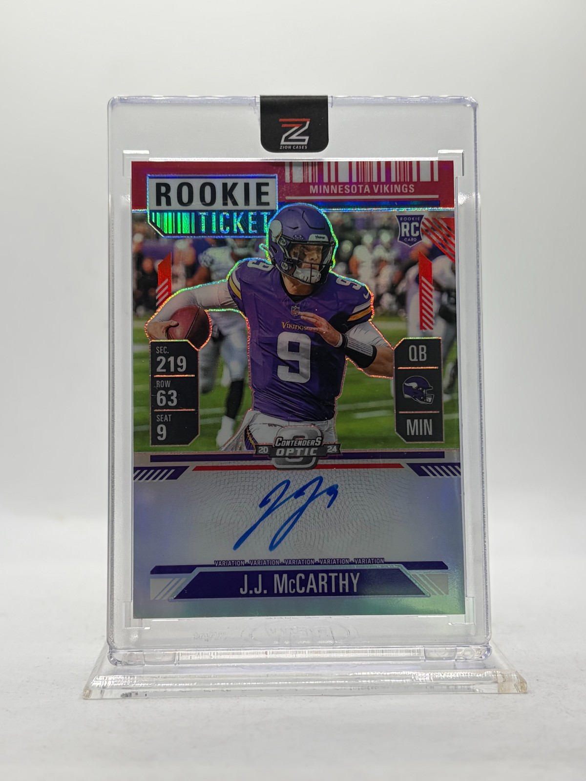 2024 Panini Rookie Ticket Holo J.J. McCarthy (ON-CARD AUTO - #/d / 99) RC