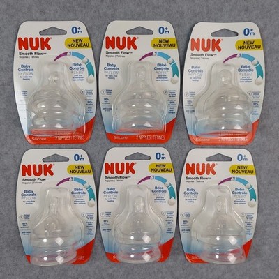 NUK Baby Bottle Nipples Smooth Flow 0 Months + Anti-Colic Vent 6 Packs of 2 