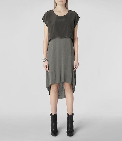 Women AllSaints Dress Grey Silk 38 / M / 46