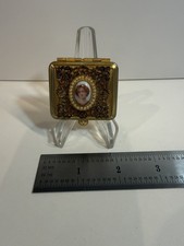 Vintage Gold tone & enamel face Compact w/ mi...