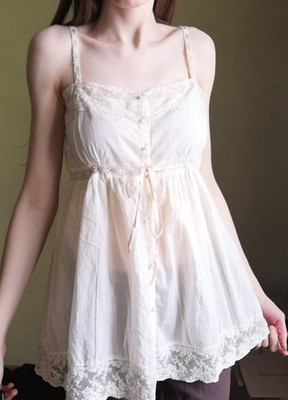 Vintage translucent tank top babydoll with lace and pearls,fairy , preppy, Bella