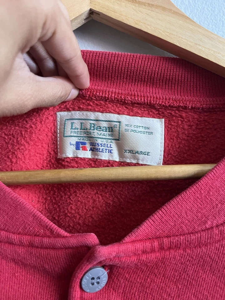 Винтаж 90-х L.L. Bean Russell Athletic красный Henley пуловер свитер мужской размер 2XL - Изображение 4 из 4