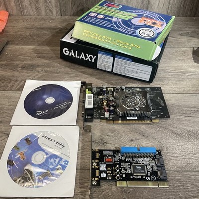 Galaxy PCI-E Video Graphics Card & VIA SATA IDE PCI Controller Card Lot W CDs