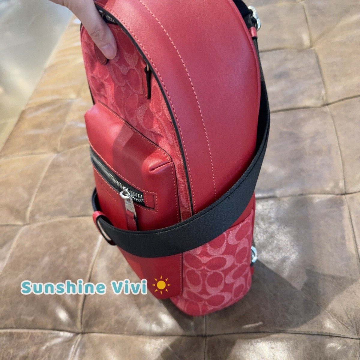 coach backpack signature charcoal & true red f71973 Outlet Track In Colorblock Canvas Signature Coated Canvas And Refined Pebble Leatherinside Zip And Multifunction Pocketsdouble Zip Closure Coach Outlet West Backpack in