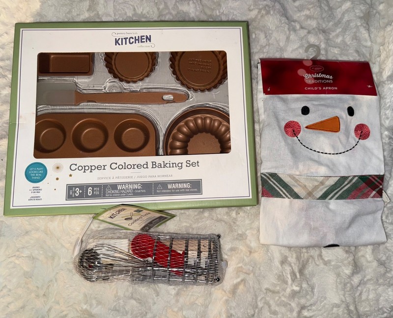 NEW Pottery barn kids copper baking set, cooking tool, and apron