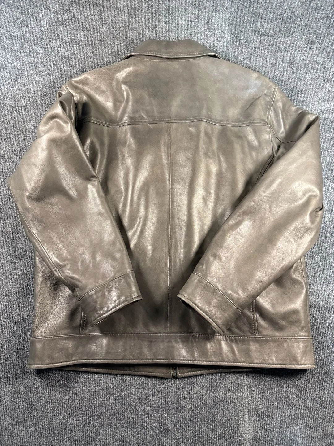 Roundtree & Yorke Leather Jacket Size L Brown Zip Front Bomber - product detail image 13
