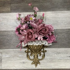 HOMCO Syroco Dart Gold Fleur-de-lis Wall Planter 4446 Hollywood Regency 1962