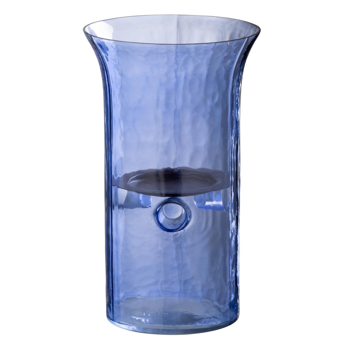 Photophore en verre bleu de 26cm Tarifa grand bougeoir cylindrique de table moderne