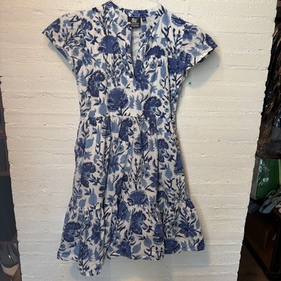Madison Matthews Folly Blue Floral Mini Dress XS Boho Cpttagecore Graduation  | eBay