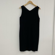 Eileen Fisher Dress Womens L Black Ponte Knit Lined Sleeveless V Neck Capsule