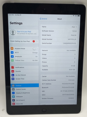 Apple iPad Air A1475 Tablet Network Unlocked 16gb Space Grey for