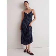 Madewell The Layton Midi Slip Dress in Blueberry Stripe Vneck Navy Green 6