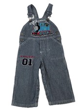 Vintage Y2K Boys Thomas The Train Pinstripe Overalls Denim Jeans Embroidered 18M