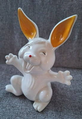Süßer weißer lachender Hase Keramik Spardose Vintage italienischer Hase 19 cm Figur