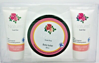 3 piece Naturel Sweet Rose Bamboo Skin Care Kit (Foot Lotion, Hand Lotion & B...