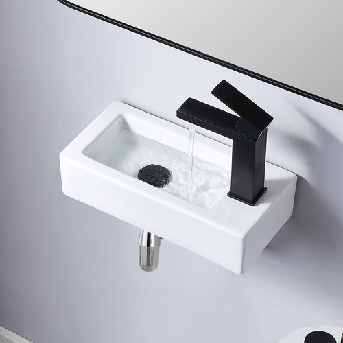 White Wall Mount Sink,Porcelain Ceramic Small Tiny Bathrooms Vessel Sink,Rectang