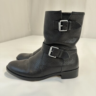 J.Crew Black Pebbled Leather Biker Moto Engineer Boot With Buckle  Women's Sz 7