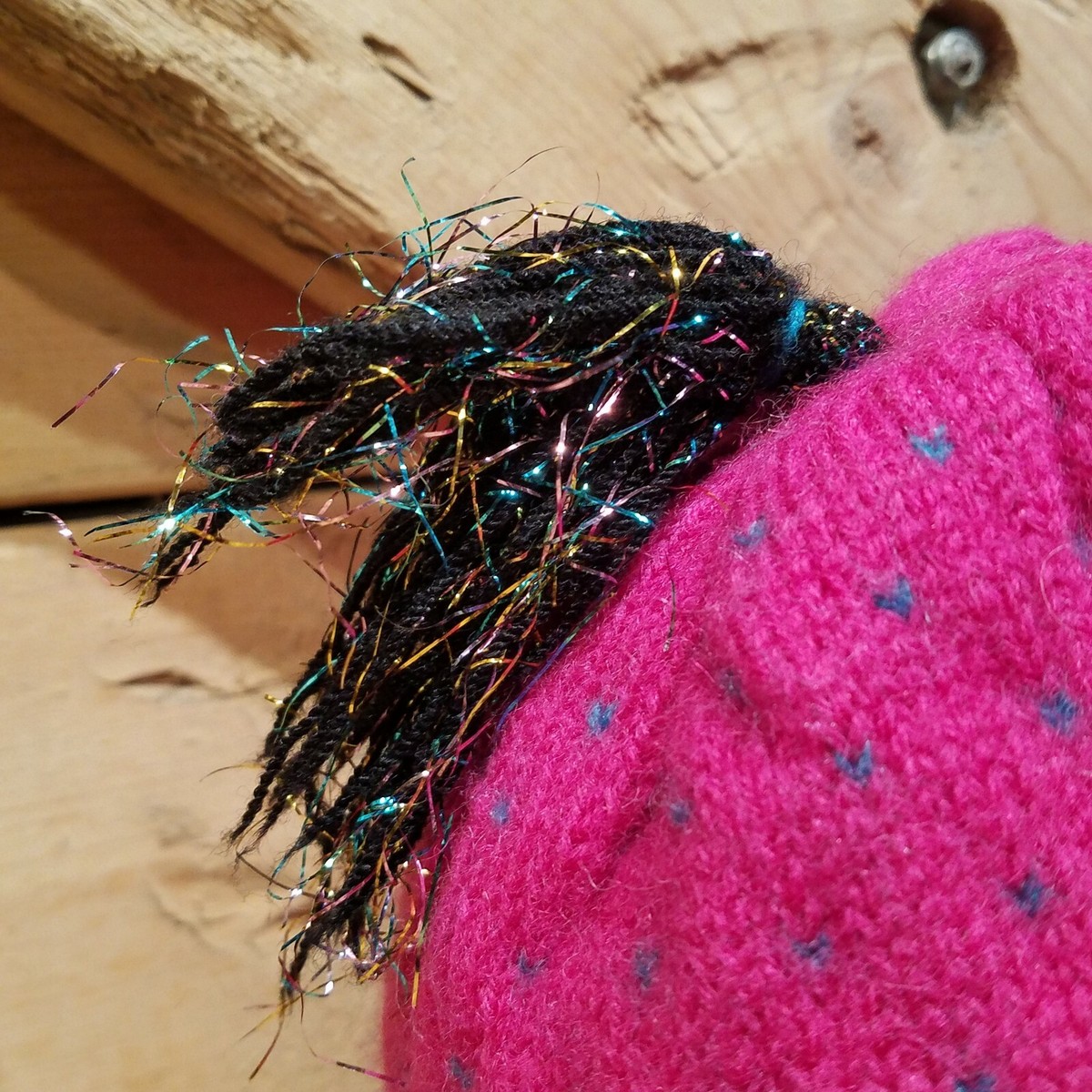 Top Notch Knits Wool Hat Beanie Cap Knit Pink Black Vtg 