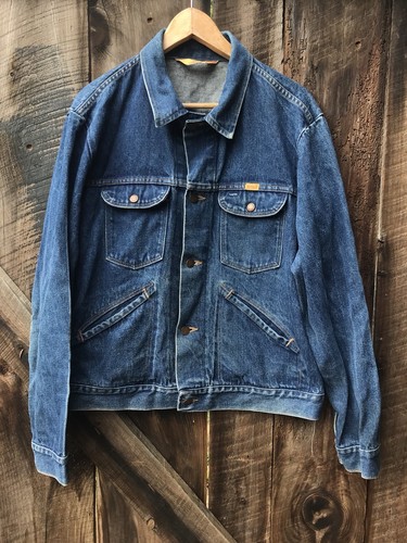 Vtg RUSTLER Blue Denim Jean Jacket XL 
