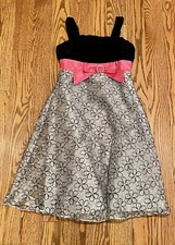 EUC Girl's Size 10 Holiday Party Dress Black Silver Pink Sparkly