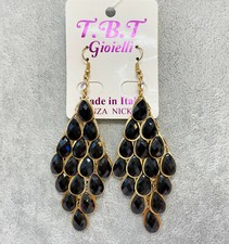 Orecchini Lunghi Gocce Nero da Donna Cristalli Strass Moda Cerimonia Orecchino