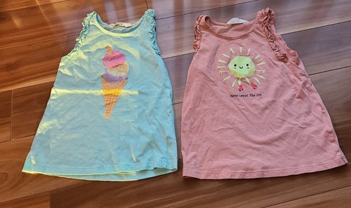 girls H&M ruffle sleeve tank top shirt glitter sun ice cream size 5T-6 pink blue - Picture 5 of 8