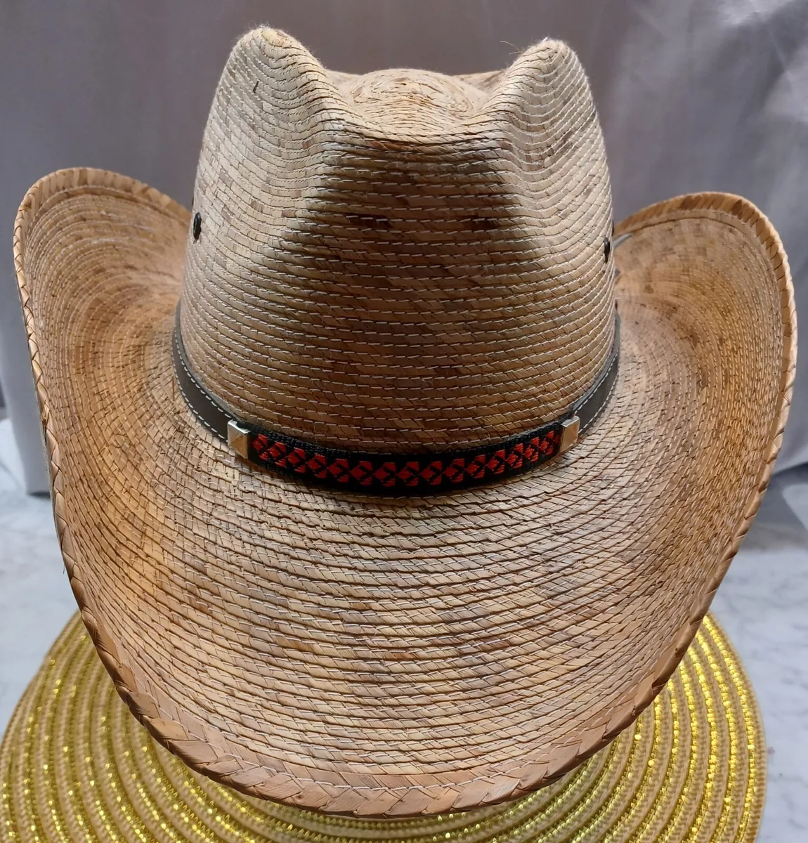 Goldcoast Sunwear Straw Cowboy Hat Leather Trim Western