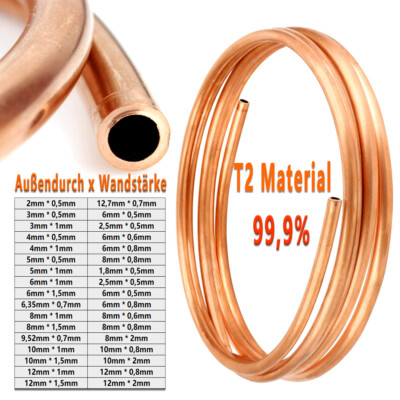 Copper Pipe/Tube ID 2mm - 12mm Tubing Pipe/Tube/Plumbing/Microbore/Water/Gas/DIY