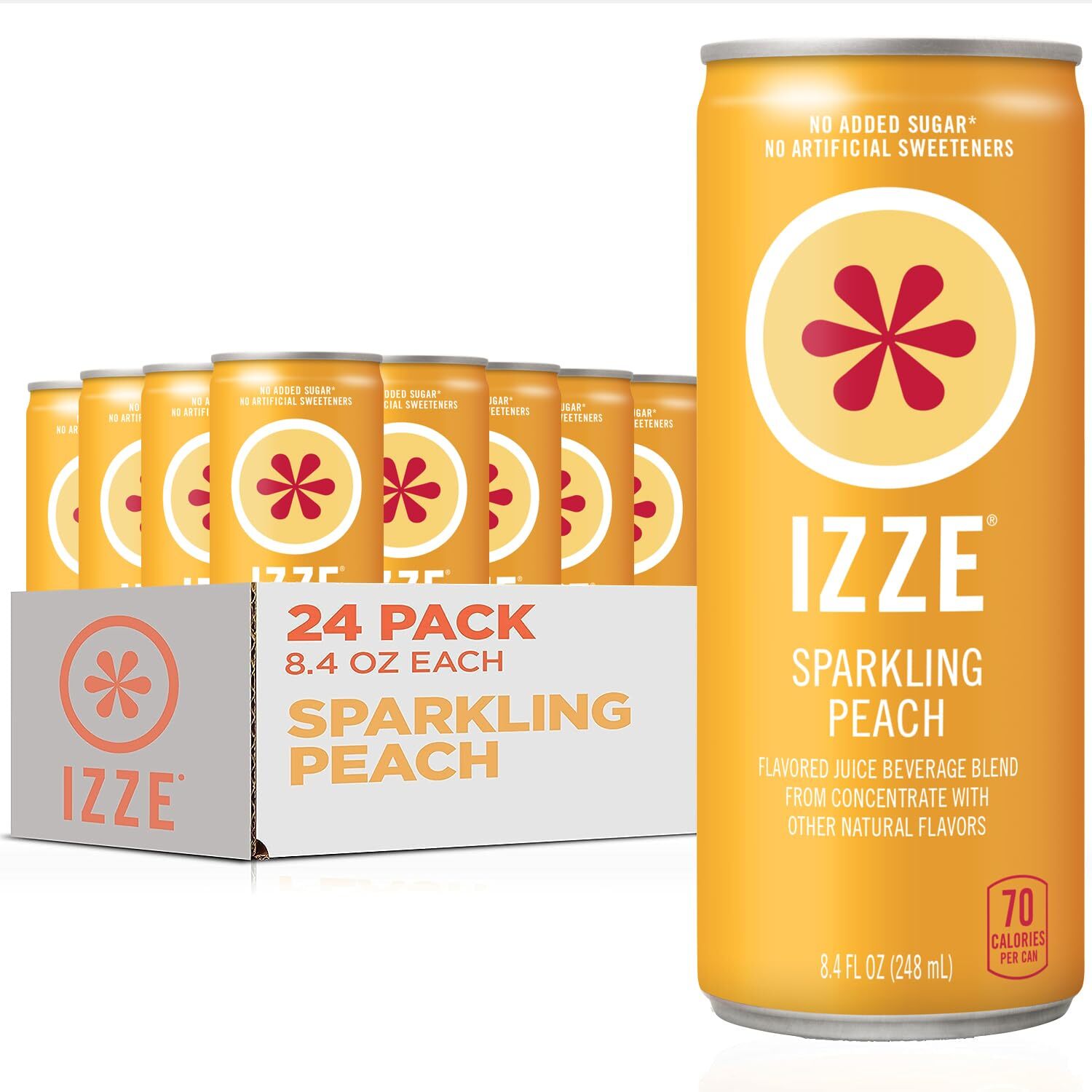 IZZE Sparkling Juice, Peach, No Added Sugars, 8.4 Fl Oz (Pack of 24)