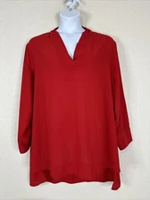 Terra & Sky Womens Plus Size 3X Red V-neck Relaxed Fit Blouse Long Sleeve