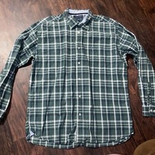 Tommy Hilfiger Dress Shirt Men  s Size X-Large Button up Green white plaid