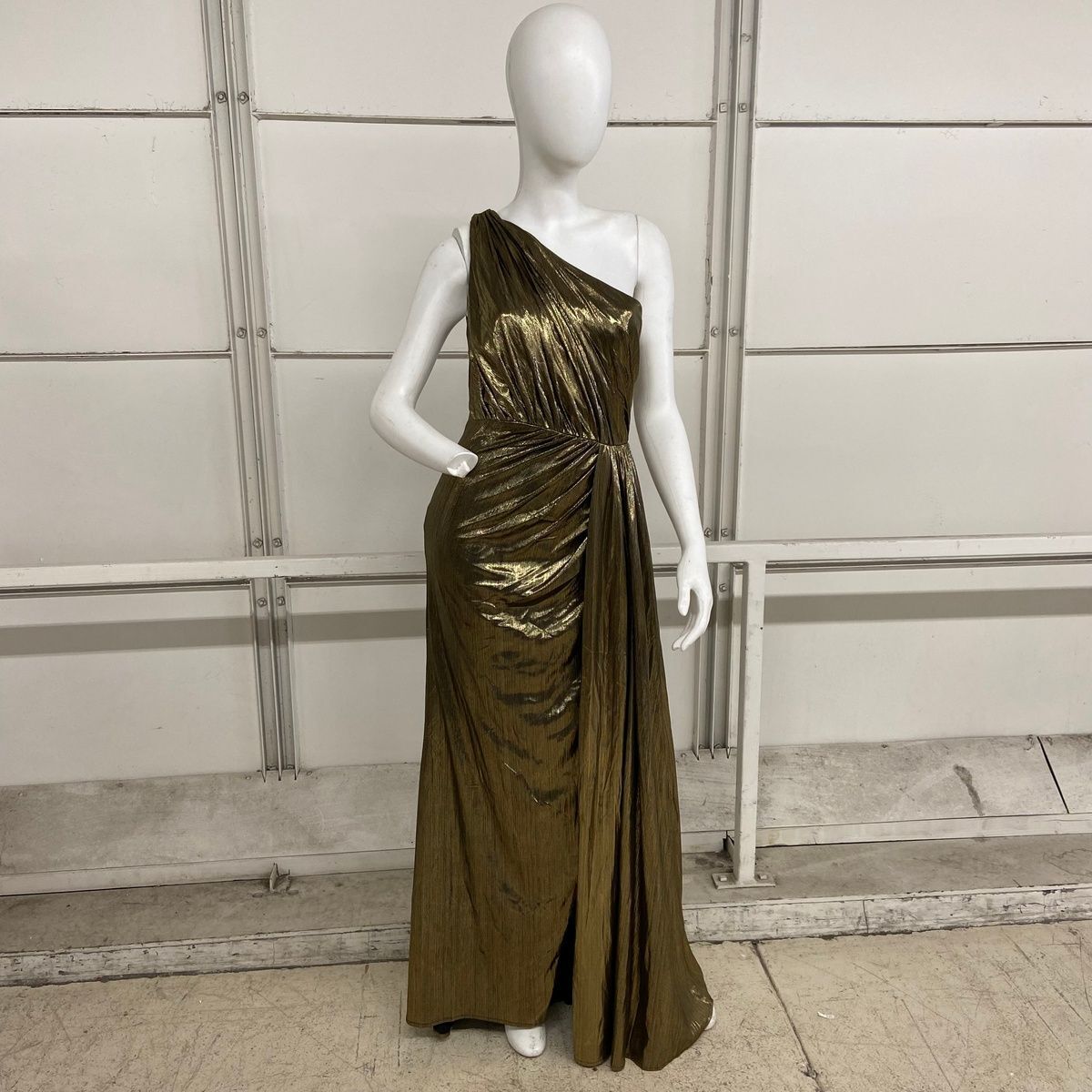 IEENA FOR MAC DUGGAL Metallic Draped Grecian Dress Women's Size Gold