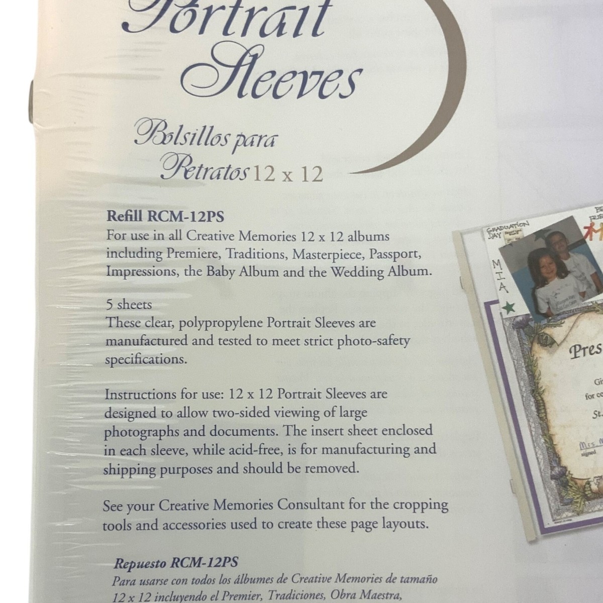 Creative Memories 12x12 Portrait Sleeves 5 Pack Refill RCM-12PS